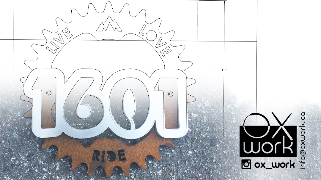 Custom design for North Vancouver client <br> Brushed stainless steel number sign with corten bike cassette 