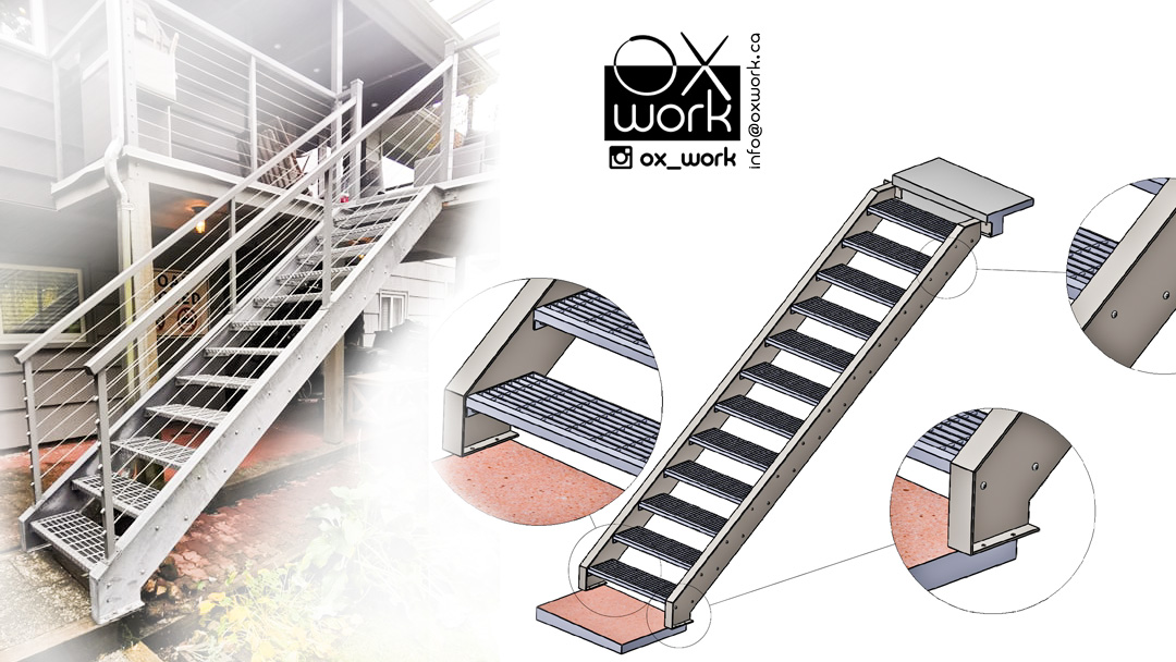 Galvanized steel stairs as replacement for old wood stairs<br>Design to keep old cable railing in place and only replace stairs<br>Galvanize steel stairs and threads for outside patio