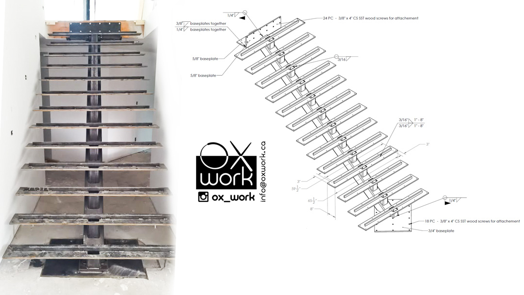 Steel stairs with central tubing for client in Whistler